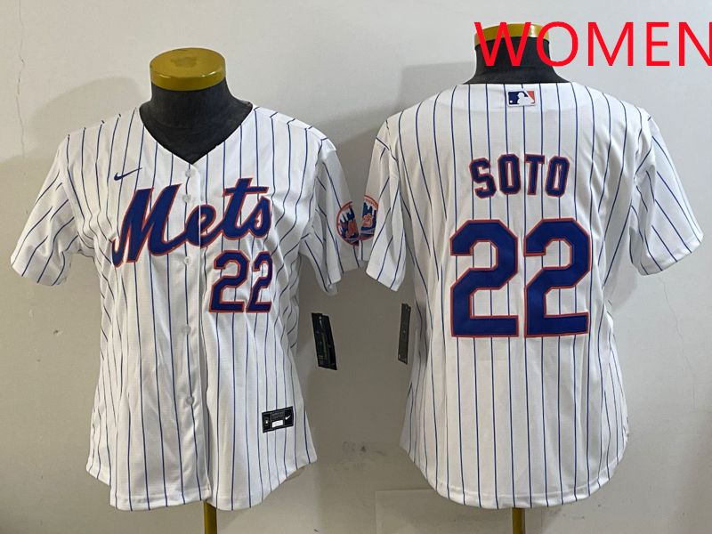 Women New York Mets #22 Soto White Stirpe Game 2025 Nike MLB Jersey style 1